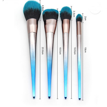 7-piece diamond makeup brush set in blue-black gradient with diamond-shaped handles and artificial fiber bristles for precise makeup application