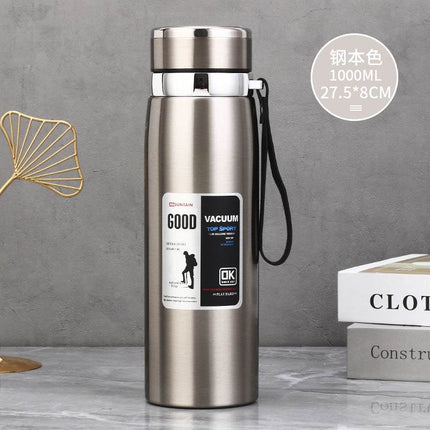 Stainless steel insulated tea cup 1000ml with vacuum insulation and leak-proof lid for outdoor use