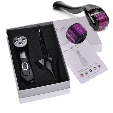 HailiCareEMS Microcurrent Facial Beauty Ion Device in pink, black, and white for skin rejuvenation and firming