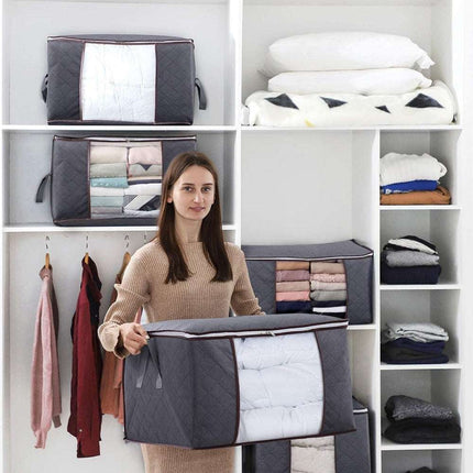 Cross-border dustproof storage bags in grey, dark blue, and beige for bedding and clothes organization