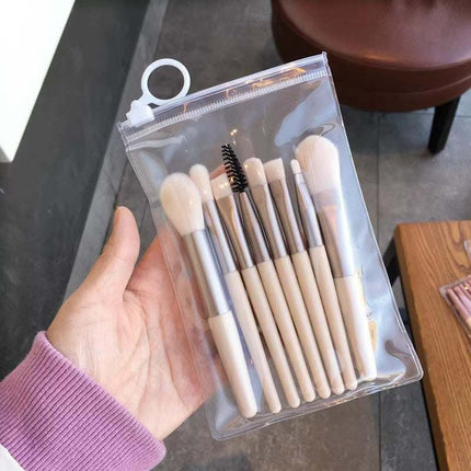 8-piece makeup brush set with colorful lightweight handles for eyeshadow, foundation, blush, and powder application