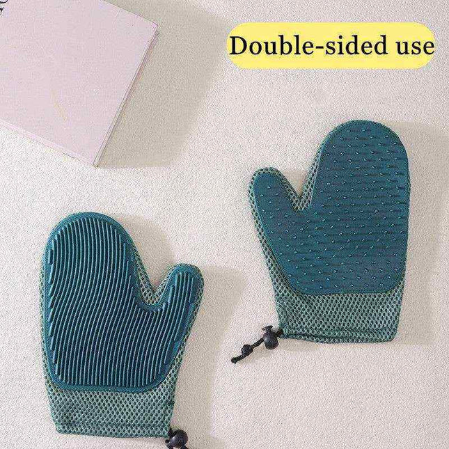 Pair of colorful silicone massage gloves for pet grooming and hair removal