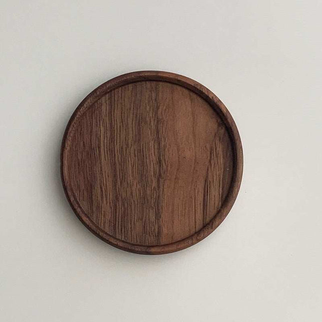 Japanese walnut unpainted insulated wooden coaster with natural grain and round shape