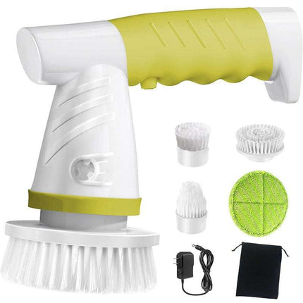 Wireless electric cleaning brush handheld portable for home use with interchangeable heads in gray and green colors
