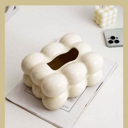 Minimalist ceramic Cotton Candy Tissue Box with electroplated surface in white, silver, and yellow colors
