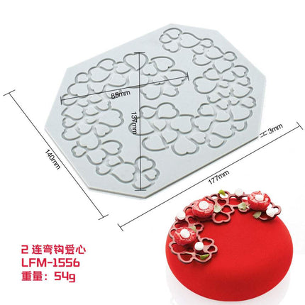 Heart Leaf Lace silicone cake decoration mold with intricate heart and leaf lace patterns for fondant and gum paste designs