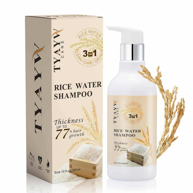 Bottle of rice water shampoo for hair growth and hair loss treatment