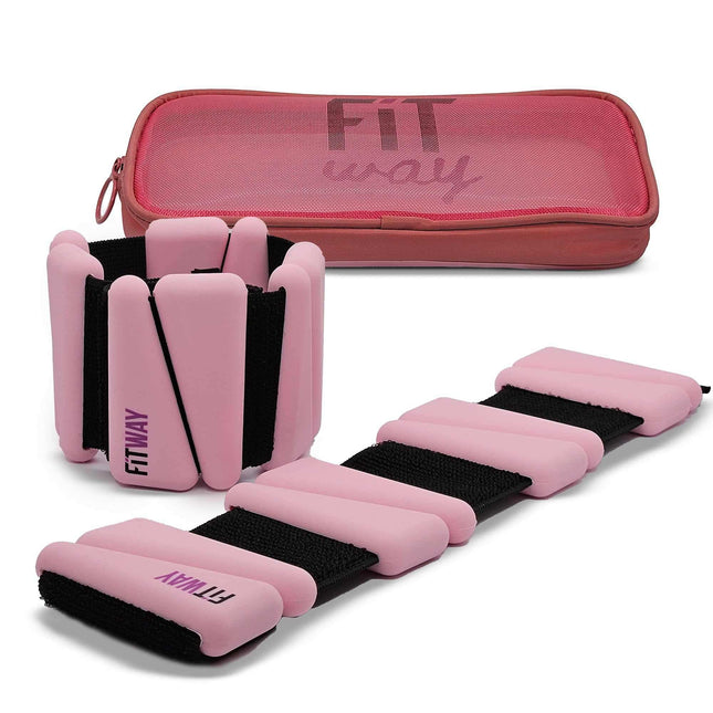 FITWAY adjustable pink silicone ankle weights 2 lbs pair with velcro straps for yoga and fitness