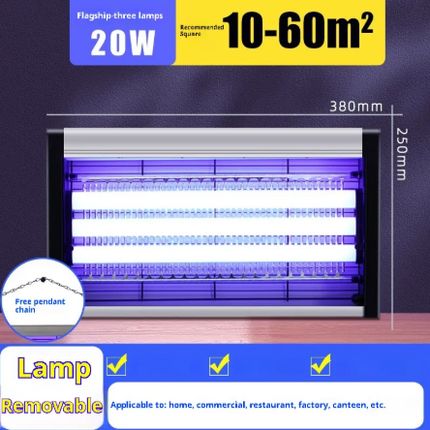 Indoor electric fly and mosquito killer lamp with fluorescent triple-tube technology, wall-mount design, for home and commercial use
