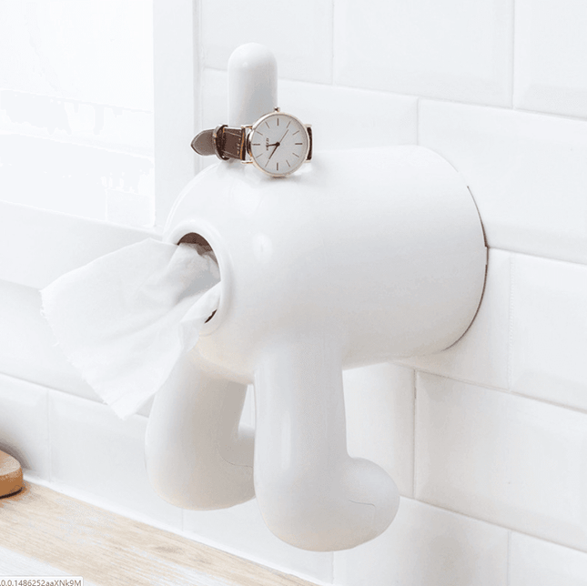Creative dog-shaped toilet paper holder made of durable plastic in Persian green, ideal for bathroom decor