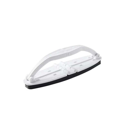 Foldable cleaning brush with sponge for kitchen surfaces like gas stoves and countertops in white compact design