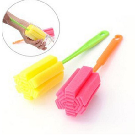 Eco-Friendly Sponge Cup Brush with long handle and mixed color sponge for cleaning cups