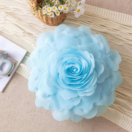 Princess-style 3D gauze flower pillow covers with sheer floral embroidery in soft pink, enhancing bedroom decor
