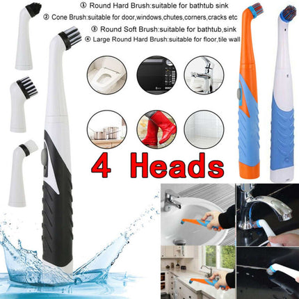 Wireless Sonic Scrubber electric cleaning brush with four interchangeable heads in multiple colors for versatile, chemical-free cleaning
