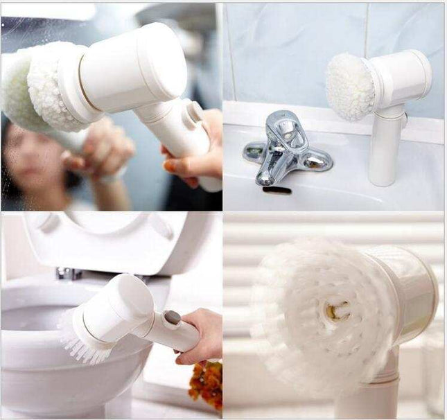 Electric cleaning brush with three interchangeable brush heads for bathtub and home use