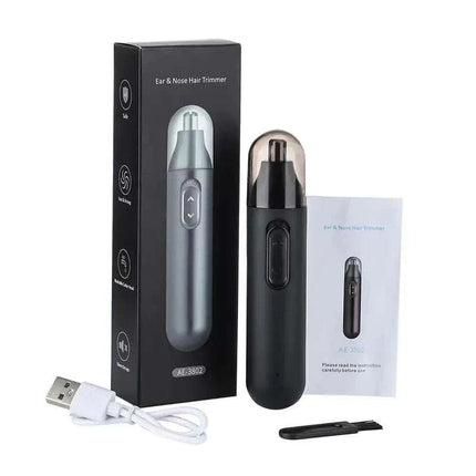 2-in-1 USB rechargeable nose and hair trimmer with stainless steel blades and washable body