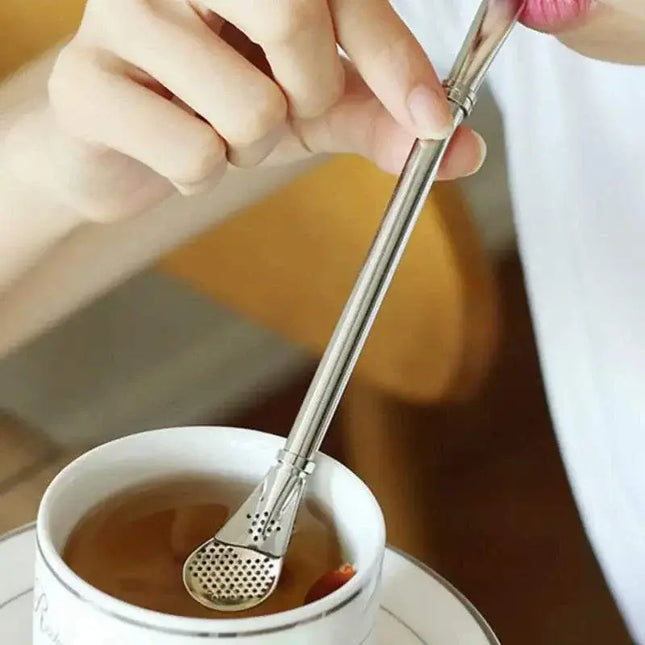 Colorful reusable stainless steel drinking straw with filter attachment for eco-friendly beverage use