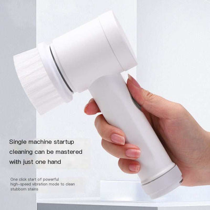 Electric Multifunctional Cleaning Brush with four interchangeable heads for versatile home cleaning tasks