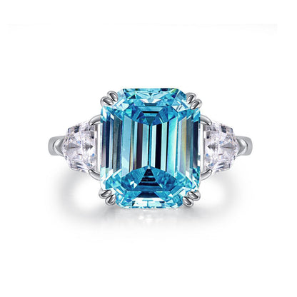 Sky Blue Topaz Emerald Cut Ring in 925 Sterling Silver