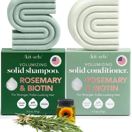 Kitsch Rosemary & Biotin Shampoo and Conditioner Bar Set for Thinning Hair - 2pc Volume Shampoo Bar & Conditioner Bar for Men and Women Hair Thickening & Regrowth Combo Paraben Free