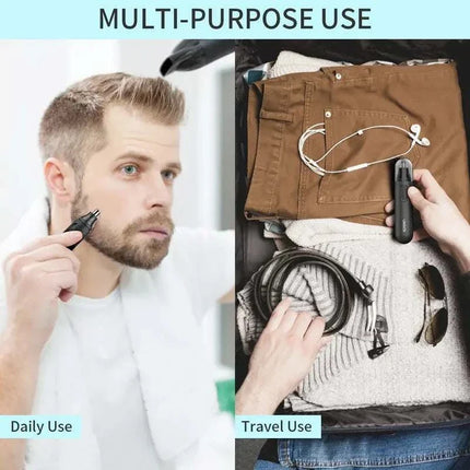 2-in-1 USB rechargeable nose and hair trimmer with stainless steel blades and detail head attachment