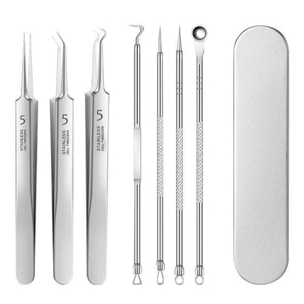 Stainless Steel Acne Clip set with various precision pimple extraction tools in plastic storage box
