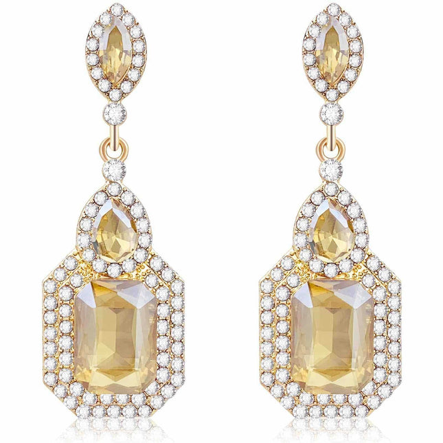 Vintage rhinestone statement earrings luxury crystal chandelier drop dangle earrings champagne color for women wedding