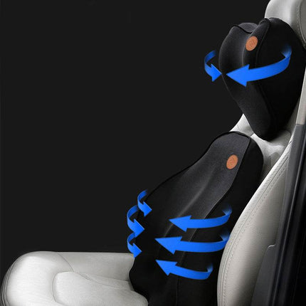 Memory foam car cushion with lumbar support and adjustable neck pillow for ergonomic all-season comfort in vehicles