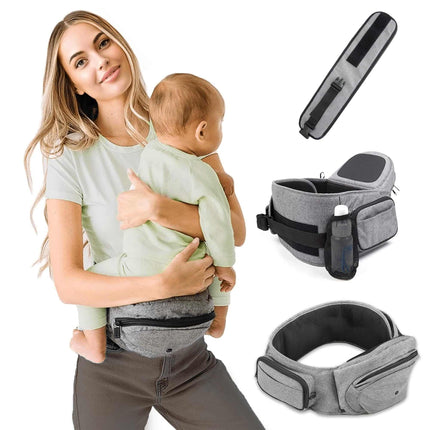 STUNNINGFINDS ergonomic baby hip seat carrier with adjustable waistband and back support for safe and comfortable baby carrying