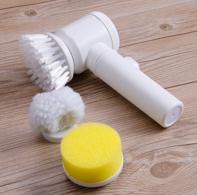 Electric cleaning brush with three interchangeable stiff bristle heads for bathtub and home use