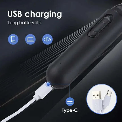 2-in-1 USB rechargeable nose and hair trimmer with detail head and charging cable