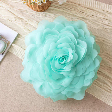 Princess-style 3D gauze flower pillow cover with sheer fabric and detailed floral embroidery in soft pastel colors for elegant bedroom decor