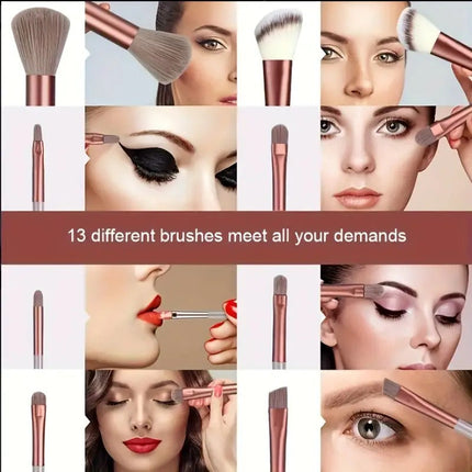 13pcs soft makeup brush set with colorful synthetic fibers and stylish carrying bag