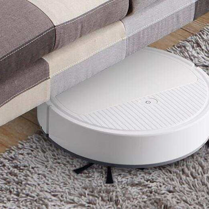 Smart charging robot vacuum cleaner on wooden floor with charging dock