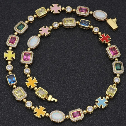 Gold-Plated Hip-Hop Gemstone Necklace