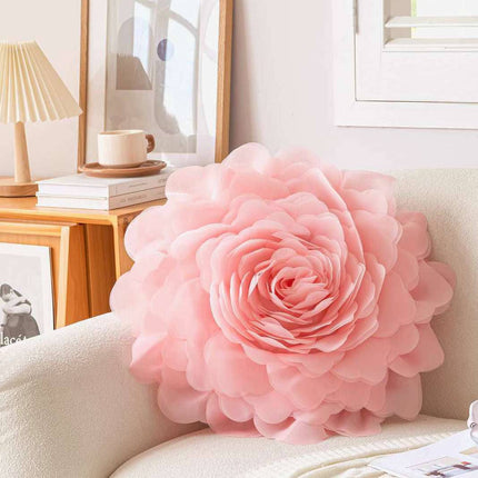 Princess-style 3D gauze flower pillow covers in pale pink with intricate floral design for elegant bedroom decor