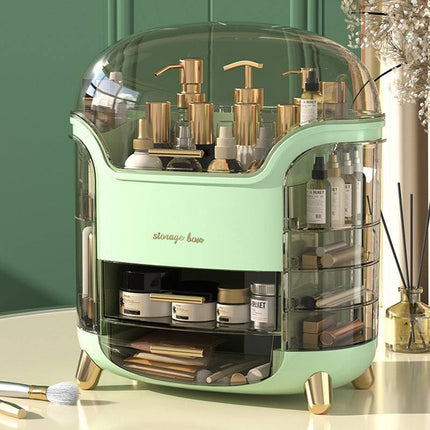 Transparent dustproof cosmetic storage box with multiple compartments for home makeup organization