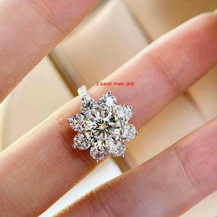 2 Karat High Carbon Diamond Sunflower Sterling Silver Ring