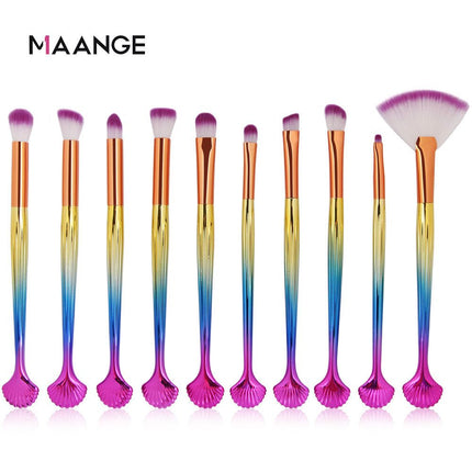 10-Piece Shell Makeup Brush Set - Beauty Tools