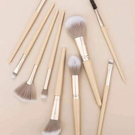 Premium 9-piece synthetic makeup brush set with coffee and apricot ABS handles for flawless application