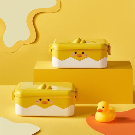 Cute cartoon stainless steel lunch box with little yellow chicken design for work and school meals