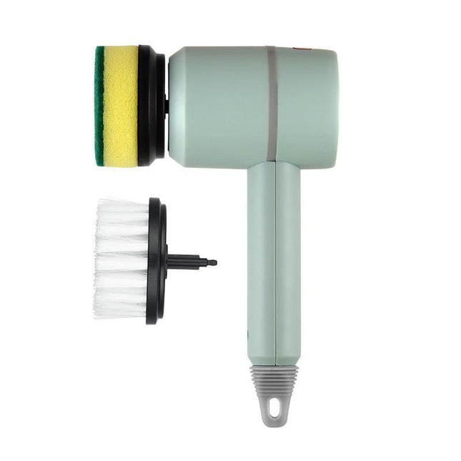 Cordless electric rotating scrubber handheld cleaning device with rechargeable battery and multiple brush heads for bathroom and kitchen use