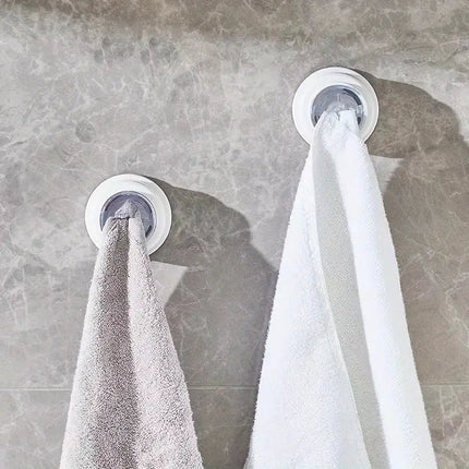 2pcs Creative Punch-Free Kitchen Towel Rack Hooks mounted in kitchen holding towels