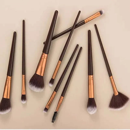 Premium 9-piece synthetic makeup brush set with coffee and apricot handles for professional application