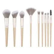 Premium 9-piece synthetic makeup brush set with coffee and apricot colored handles and aluminum tubes for professional makeup application
