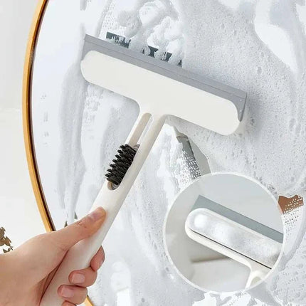 3-in-1 Glass Cleaning Brush with ergonomic handle, sponge scrubber, and squeegee for multi-surface cleaning