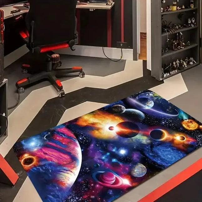 3D video game pattern area rug with vibrant anime-style design for teen room decor