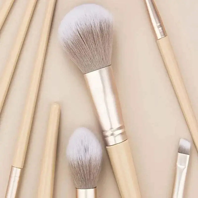 Premium 9-piece synthetic makeup brush set with durable ABS handles and aluminum ferrules in coffee and apricot colors for professional application