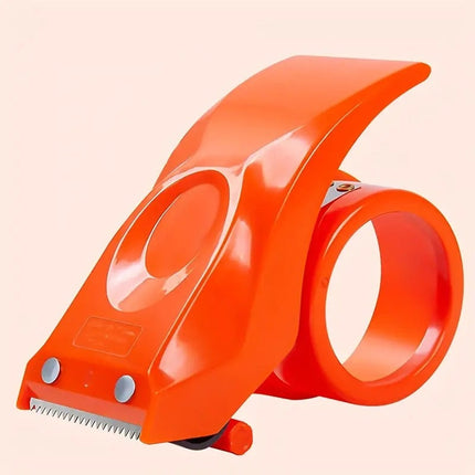 Heavy-duty orange and yellow tape dispenser with ergonomic design and 10° sloped chromium blades for precise cutting