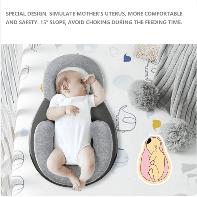 Baby Anti-Spit Up Pillow with 15-degree incline and breathable cotton cover for infant reflux relief